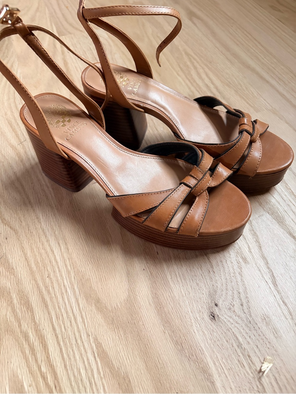 Vince Camuto Tan Knotted Platform Ankle-Strap Sandals